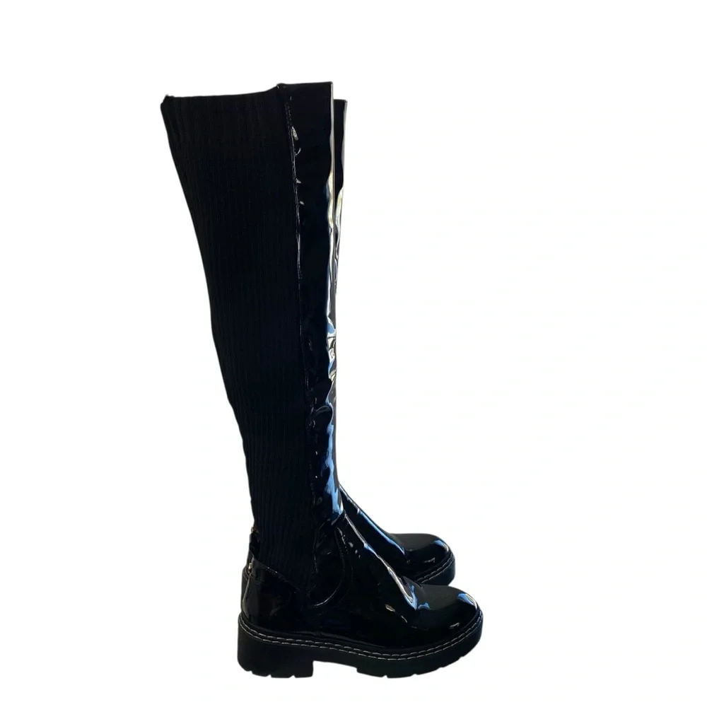 River Island Amsterdam‎ Womens Black Long Patent Knitted Over the Knee Boots 6.5